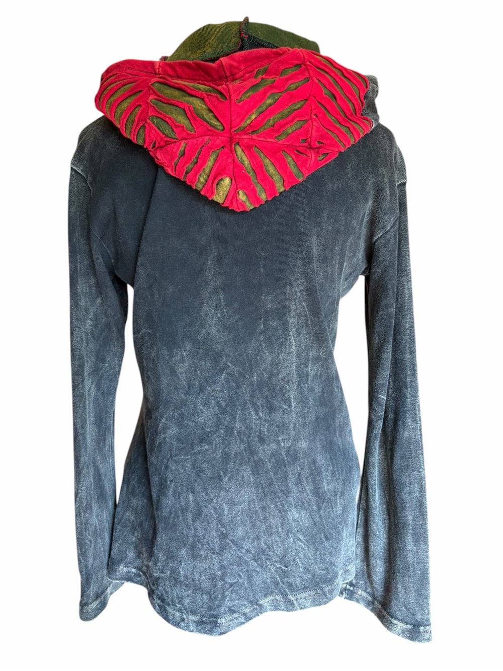 Boho Embroidered Hooded Jacket - Charcoal with Red & Purple - Picture 3 of 4
